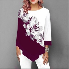 New Shirt Women Spring Summer Floral Printing Blouse 3/4 Sleeve Casual T - shirt