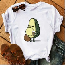 Kawaii Cartoon Avocado Short Sleeve T-shirt  Female Tee Summer Women T-shirts Tops