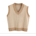 Oversized Fashion Women Knit Vest Sweater Houndstooth Print Loose V-Neck Sleeveless Side Vents Chic Tops Waistcoat Female Autumn
