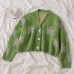 Preppy Style Flower Knit Cardigans Sweater Women V Neck Loose elegaht Thicked Pull Femme Print Short Casual Coat