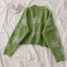 Preppy Style Flower Knit Cardigans Sweater Women V Neck Loose elegaht Thicked Pull Femme Print Short Casual Coat