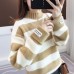 Sweater Women Turtleneck Pullover Jumper Stripe Thick Sweater Imitated Mink Wool Sweater Sweter Women Clothes 