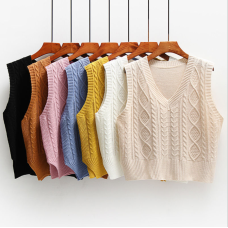 Vest Women Solid Short Loose Trendy Korean Style Sleeveless Knitted V-Neck All-match Female Coats Simple Leisure Outwear Chic