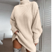 Turtleneck Long Sleeve Sweater Dress Women Autumn Winter Loose Tunic Knitted Casual Pink Gray Clothes Solid Dresses