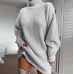 Turtleneck Long Sleeve Sweater Dress Women Autumn Winter Loose Tunic Knitted Casual Pink Gray Clothes Solid Dresses