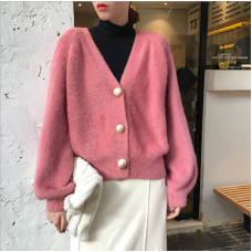 Elegant Loose Women Knitted Cardigans Lantern Sleeve Mohair Sweater Jumpers Autumn winter Female Cardigan Jacket