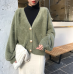 Elegant Loose Women Knitted Cardigans Lantern Sleeve Mohair Sweater Jumpers Autumn winter Female Cardigan Jacket