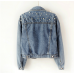 Fast Delivery New Summer Fashion Women’s Denim Jacket Full Sleeve Loose Button Pearls Short Lapel Wild Leisure