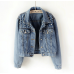 Fast Delivery New Summer Fashion Women’s Denim Jacket Full Sleeve Loose Button Pearls Short Lapel Wild Leisure