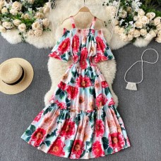 Seaside Holiday Dress Women's Summer Wear New Hollow Out Off Strapless Dress Short Sleeve Slim Female Dress