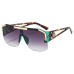 Oversized Square Sunglasses Men Women Vintage Metal Big Frame Semi-Rimless One Lens Sun Glasses UV400