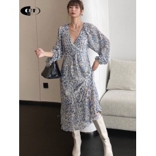 Korean Fashion Chic Midi Long Dresses For Women Lantern Long Sleeve Vintage Floral V-neck Loose Sexy Beach Boho Lady Dress Femme Korean Fashion Chic Midi Long Dresses For Women Lantern Long Sleeve Vintage Floral V-neck Loose Sexy Beach Boho Lady Dress Femme