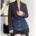 Sexy Patchwork Fake Two Women's Autumn Coat Notched Long Sleeve Colorblock Straight Female Blazers 