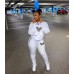 Fall Winter Tracksuits Two Piece Set Women Pink Letter Print Sport Casual Outfits Zip Sweatshirt Top+Pants Set Women Sweat Suits