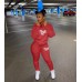 Fall Winter Tracksuits Two Piece Set Women Pink Letter Print Sport Casual Outfits Zip Sweatshirt Top+Pants Set Women Sweat Suits
