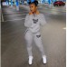 Fall Winter Tracksuits Two Piece Set Women Pink Letter Print Sport Casual Outfits Zip Sweatshirt Top+Pants Set Women Sweat Suits