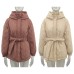 Casual Loose Arygle Hooded Parkas Women Fashion Solid Thick Short Coats Women Elegant Tie Belt Cotton Jackets Female Ladies