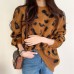 Korean Women's Sweater Chic Autumn Winter Lazy Round Neck Leopard Pattern Pullover Loose Skin Friendly Long Sleeve