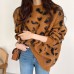 Korean Women's Sweater Chic Autumn Winter Lazy Round Neck Leopard Pattern Pullover Loose Skin Friendly Long Sleeve