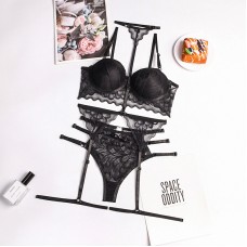 Sexy Three Piece Underwear With Chest Pad Sponge Steel Ring Shaping Lace Hanging Neck Adjustment Sexy Three Piece Underwear With Chest Pad Sponge Steel Ring Shaping Lace Hanging Neck Adjustment