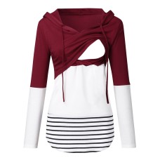 Maternity Autumn and Winter Colorblock Long Sleeve Hooded Nursing Jacket