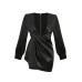 Sexy Zipper Deep V Long Sleeved Dress Women's Spring And Autumn New Clothing
