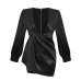 Sexy Zipper Deep V Long Sleeved Dress Women's Spring And Autumn New Clothing