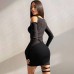 Spring And Summer New Women's Fashion Round Neck Sexy Hollow-Out Slim Slit Fork Strap Hip Dress