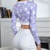 Printed Navel Round Neck T-Shirt Women European And American Women's Clothing Spring And Summer Sexy Fashion Tights