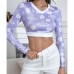 Printed Navel Round Neck T-Shirt Women European And American Women's Clothing Spring And Summer Sexy Fashion Tights