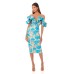 European And American Dress Print Wrap Chest Slit Off Shoulder French Dress Banquet Party Dress