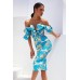 European And American Dress Print Wrap Chest Slit Off Shoulder French Dress Banquet Party Dress