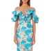 European And American Dress Print Wrap Chest Slit Off Shoulder French Dress Banquet Party Dress