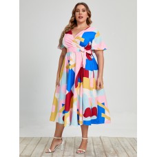 Large Women's Temperament Commuter Dress Large Swing Print Medium Length Skirt Large Women's Temperament Commuter Dress Large Swing Print Medium Length Skirt