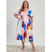 Large Women's Temperament Commuter Dress Large Swing Print Medium Length Skirt