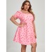 Pink Commuter Square Collar Plus Size Women's Love Printed Dress
