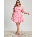 Pink Commuter Square Collar Plus Size Women's Love Printed Dress