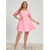Pink Commuter Square Collar Plus Size Women's Love Printed Dress