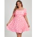Pink Commuter Square Collar Plus Size Women's Love Printed Dress