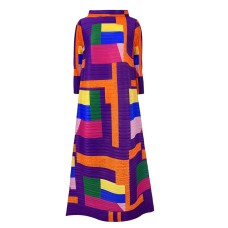 Spring And Summer New Women's Square Print Long Pleated Dress