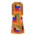 Spring And Summer New Women's Square Print Long Pleated Dress
