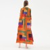 Spring And Summer New Women's Square Print Long Pleated Dress