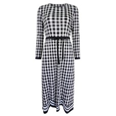 Spring And Summer New Small Crowd Round Neck Medium And Long Print Skirt Slim Plaid Dress Women's Leisure