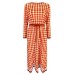 Spring And Summer New Small Crowd Round Neck Medium And Long Print Skirt Slim Plaid Dress Women's Leisure