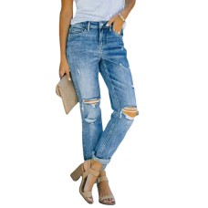 European And American Fashion Trend Ripped Jeans Women Trousers Bluet