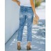 European And American Fashion Trend Ripped Jeans Women Trousers Bluet