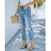 European And American Fashion Trend Ripped Jeans Women Trousers Bluet