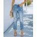 European And American Fashion Trend Ripped Jeans Women Trousers Bluet