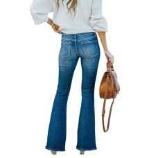 Popular Wash Micro Flare Stretch Ripped Jeans Women Trousers Popular Wash Micro Flare Stretch Ripped Jeans Women Trousers