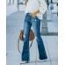 Popular Wash Micro Flare Stretch Ripped Jeans Women Trousers